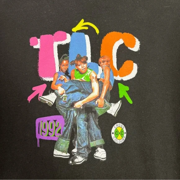 Vintage Cross Colours TLC Hoodie Black Sweatshirt Hip Hop 90s - Picture 2 of 7